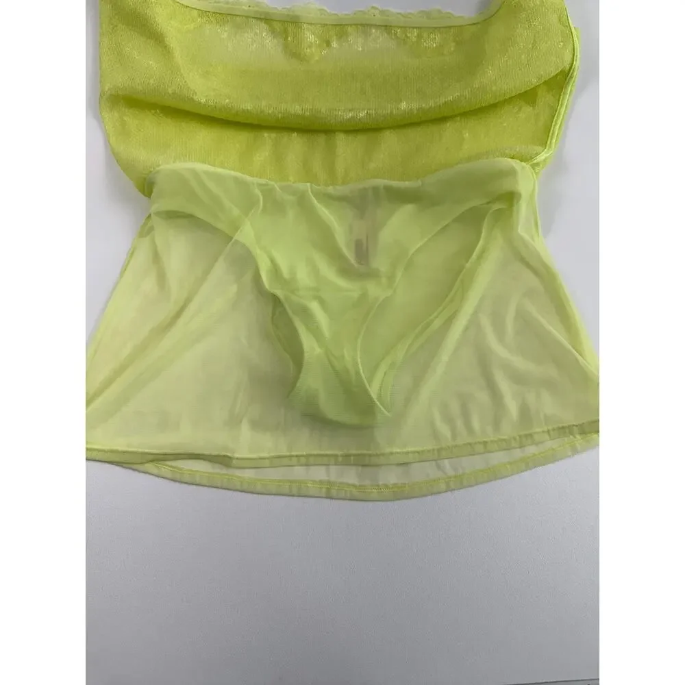 Victoria's Secret Sequin Neon Yellow Mini Skirt w/Built-in Panties  Size L - Picture 4 of 8